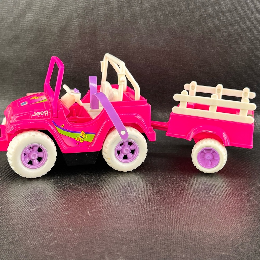 WORKS! Vintage 1997 Mattel Barbie Kelly Power Wheels Mini Jeep-Wagon Trailer Set
